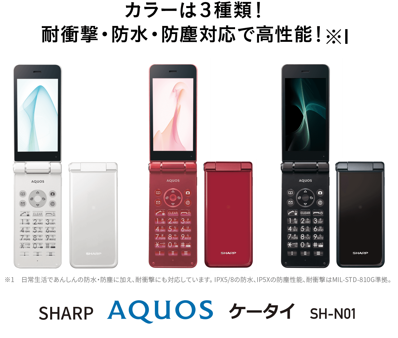 耐衝撃・防水・防塵対応「SHARP AQUOSケータイ SH-N01」