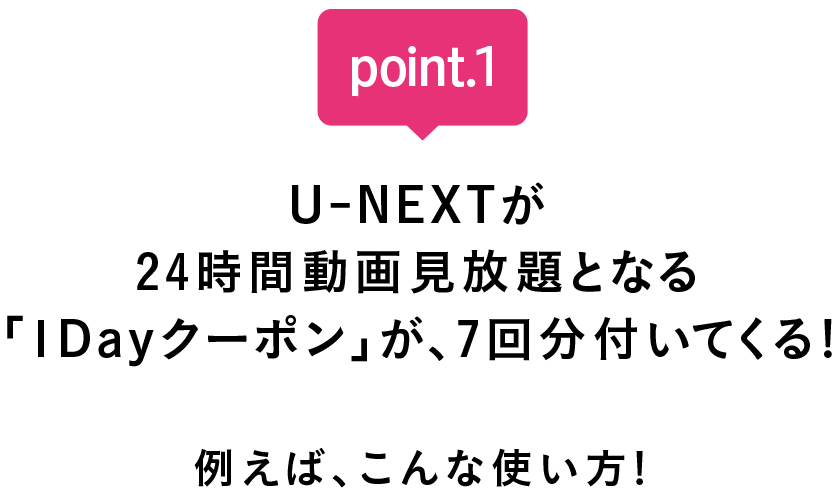 U-NEXTが24時間動画見放題となる「1Dayクーポン」が7回分付いてくる！